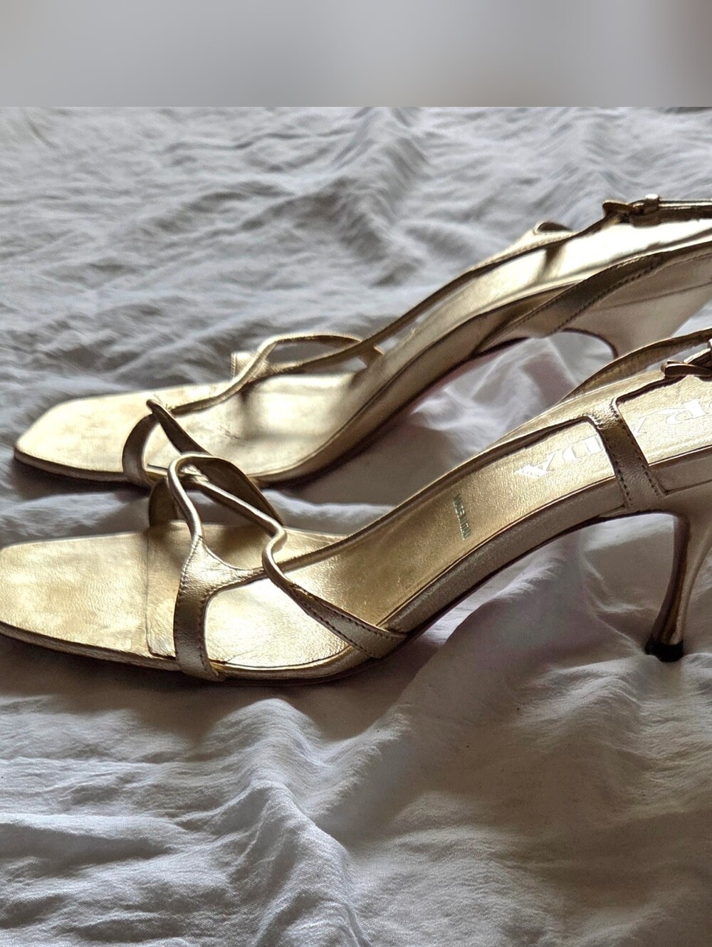 Vintage PRADA Gold Strappy Slingback Heels - Women Shoes 37.5